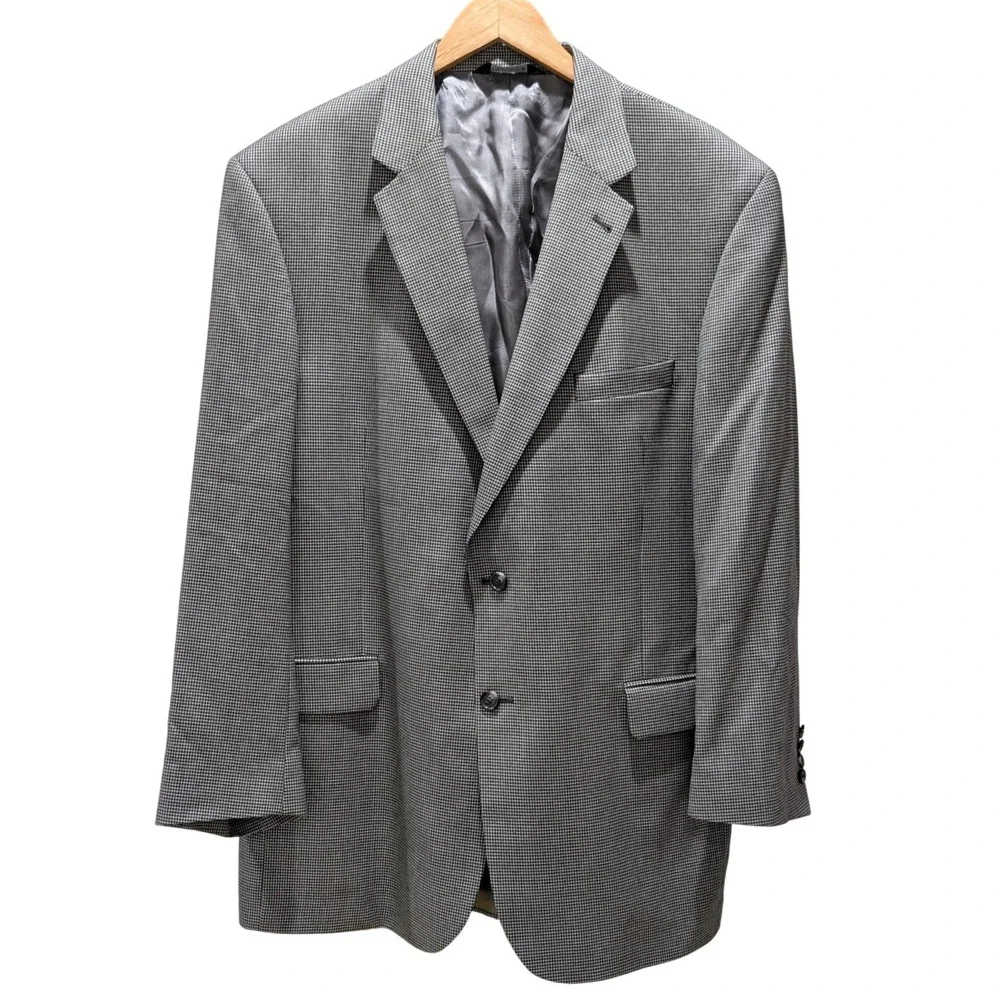 Jos A Bank Signature Collection Grey Houndstooth Wool Sport Coat Blazer 46 LG‎